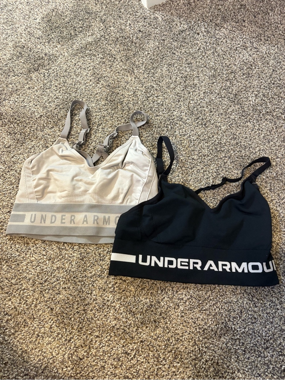 Under Armour Women's Sports Bras in Black and Beige - Logo Band